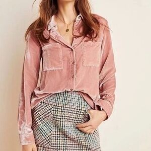 ANTHROPOLOGIE Maeve Karina Velvet Buttondown Pink Size 12